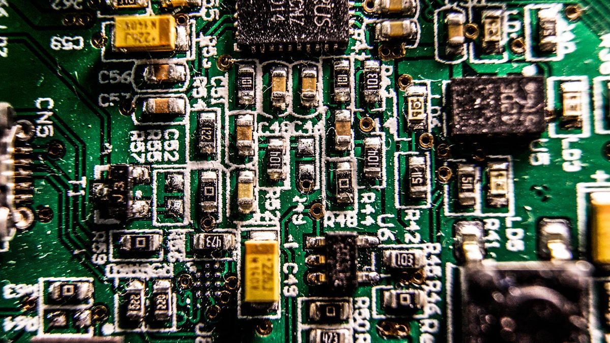 Close-up of a circuit board representing AI technology