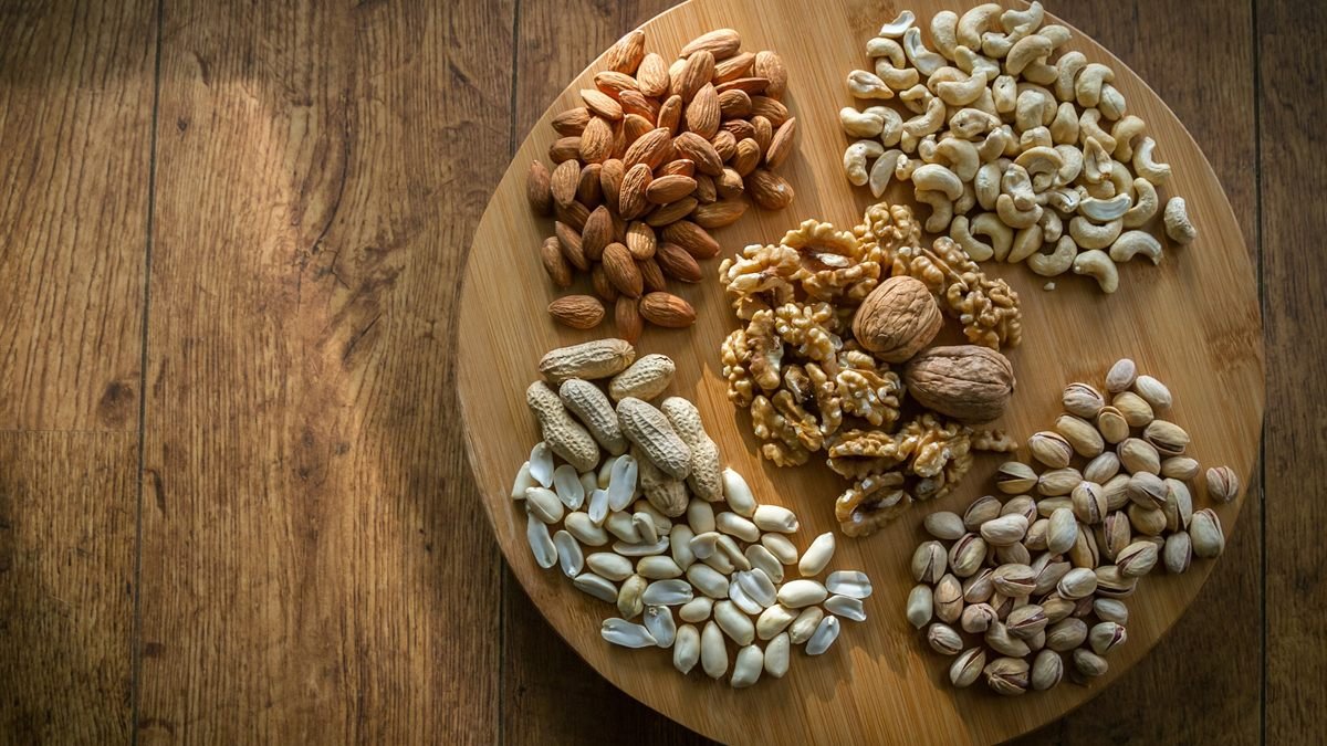Assorted nuts and seeds, natural sources of magnesium